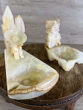 Vintage Hand Crafted Onyx Stone Ashtray 2 - Mexican Siesta under Cactus Other
